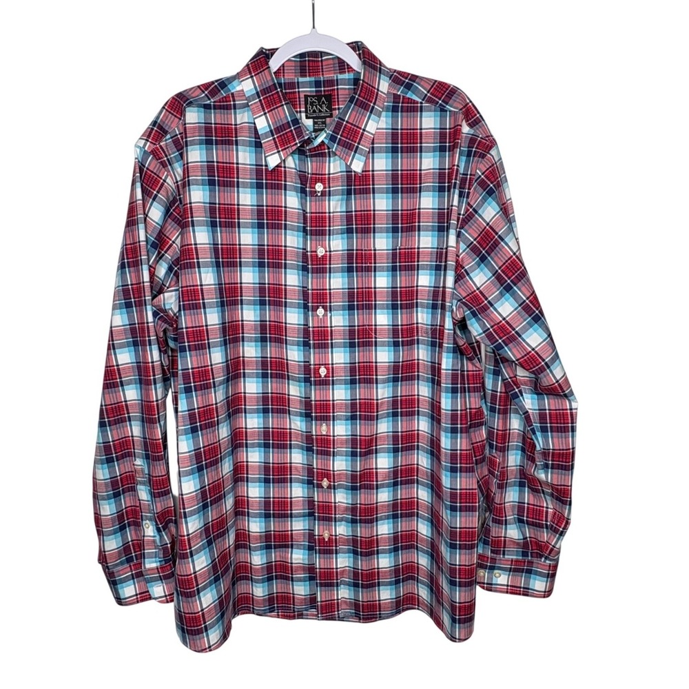 Jos. A. Bank Traveler Plaid Button Down Shirt Mens XXL Tailored Americana Modern